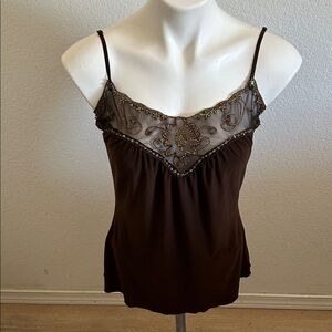 Chic Brown Embroidered Camisole